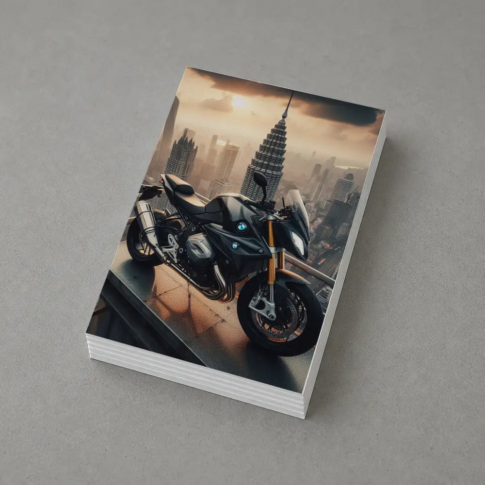 BMW Motorcycle Rooftop City Skyline View – Postcards