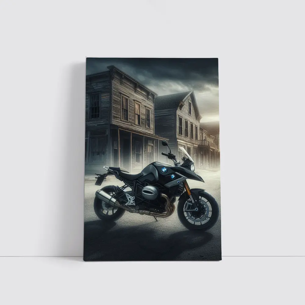 BMW Motorcycle Dark Abandoned Town Street – Wall Art