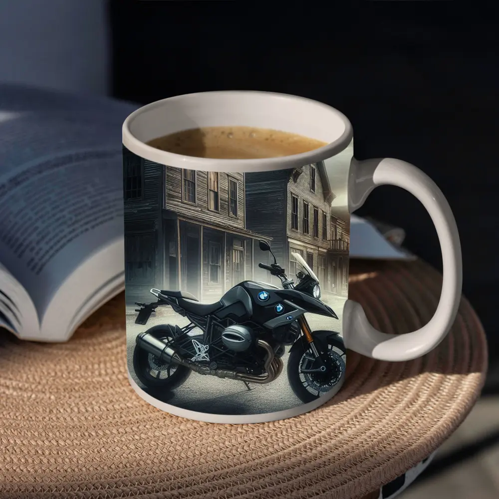 BMW Motorcycle Dark Abandoned Town Street – Mugs