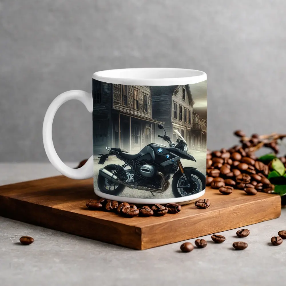 BMW Motorcycle Dark Abandoned Town Street – Mugs