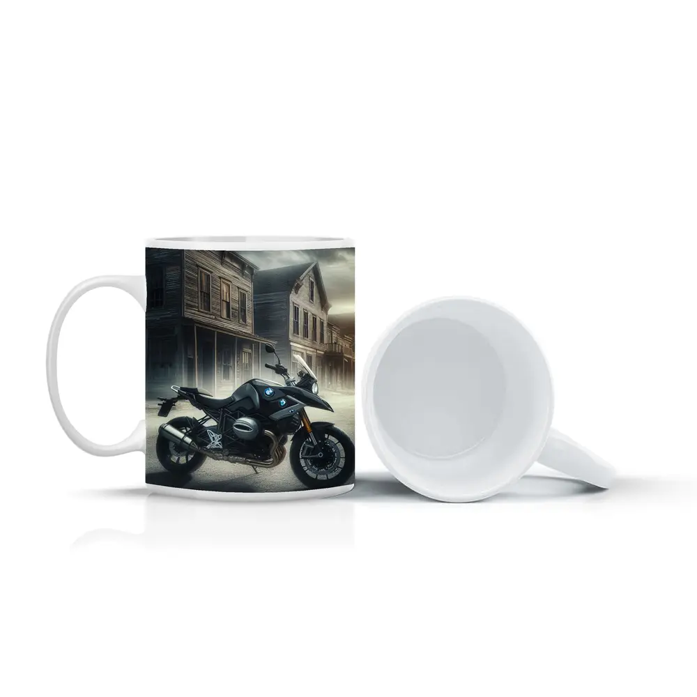 BMW Motorcycle Dark Abandoned Town Street – Mugs