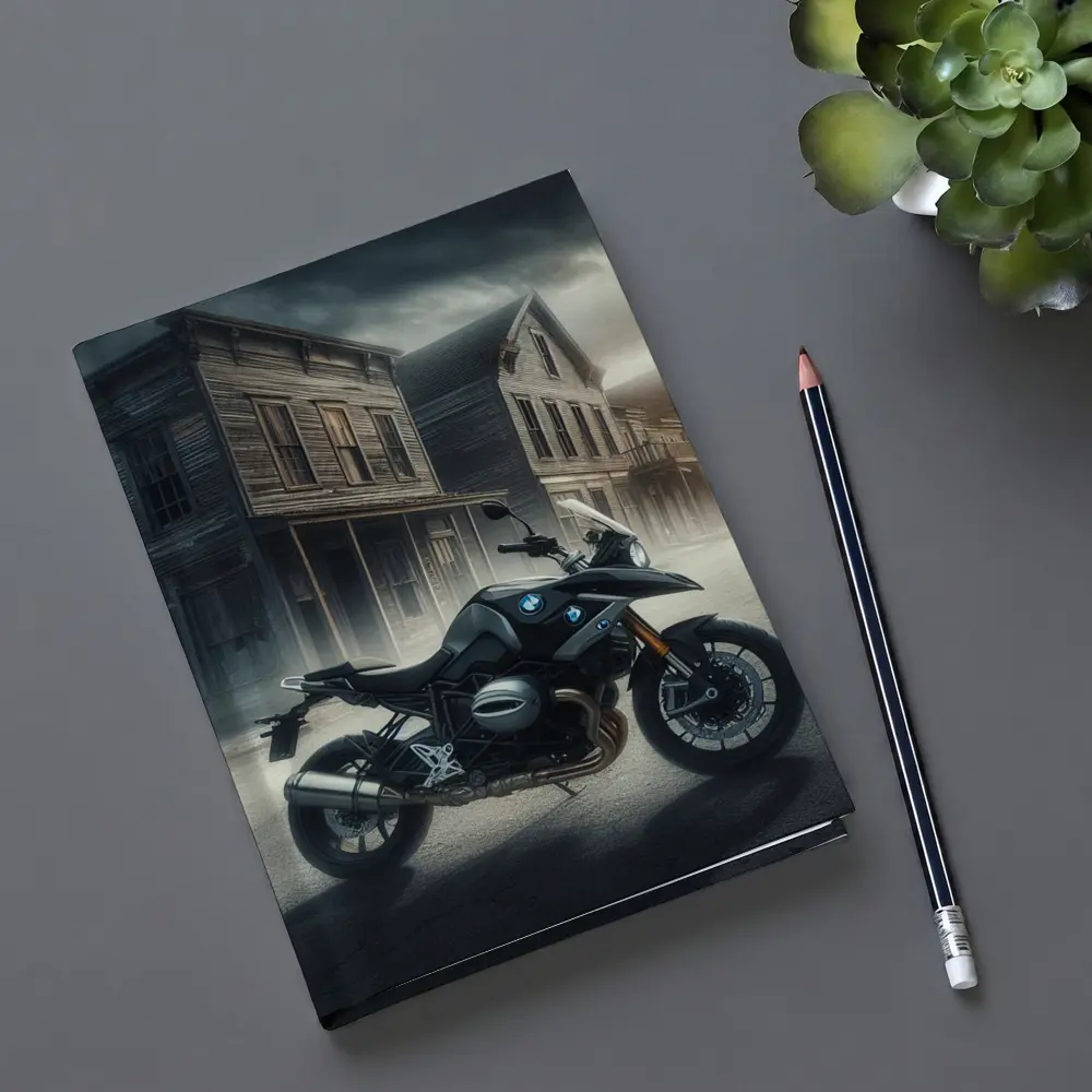 BMW Motorcycle Dark Abandoned Town Street – Notebooks