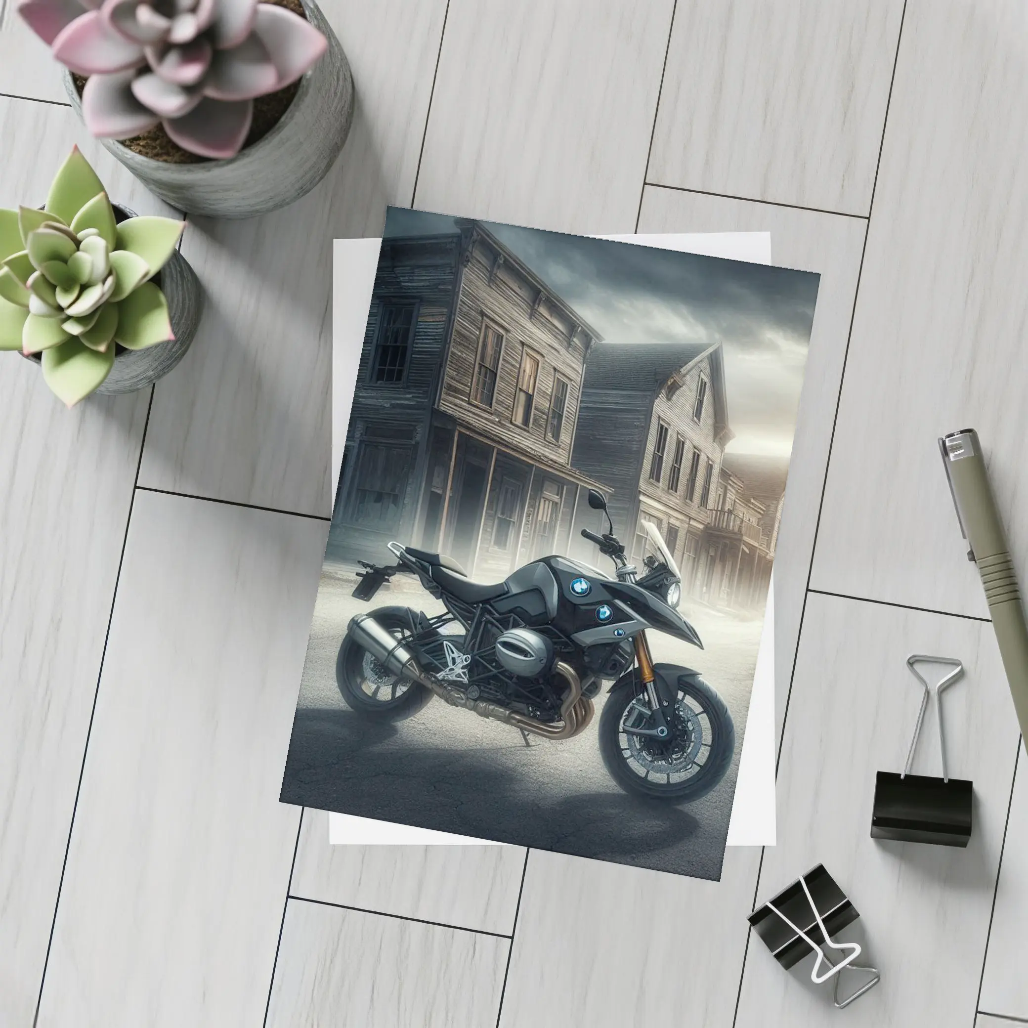 BMW Motorcycle Dark Abandoned Town Street – Postcards
