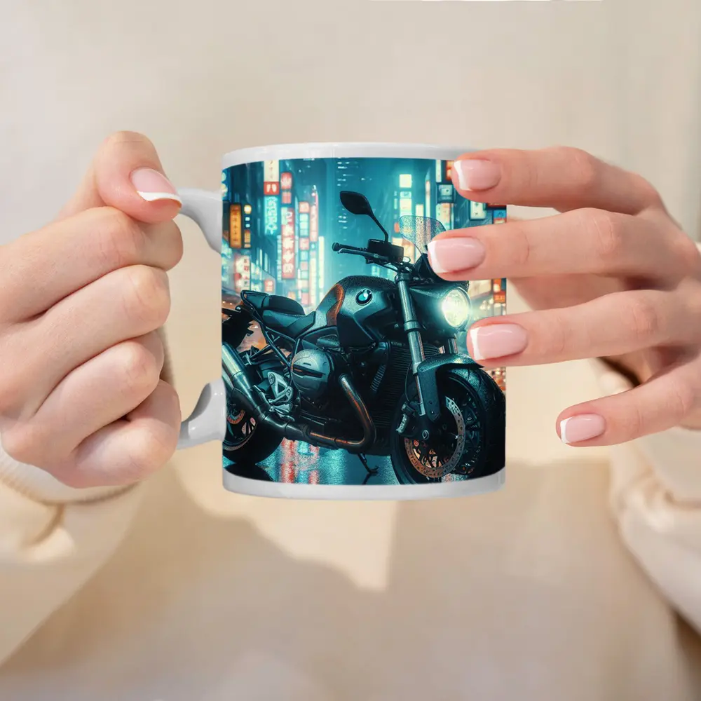 BMW Motorcycle Neon City Night Street – Mugs