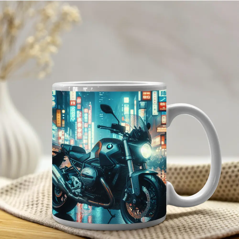 BMW Motorcycle Neon City Night Street – Mugs