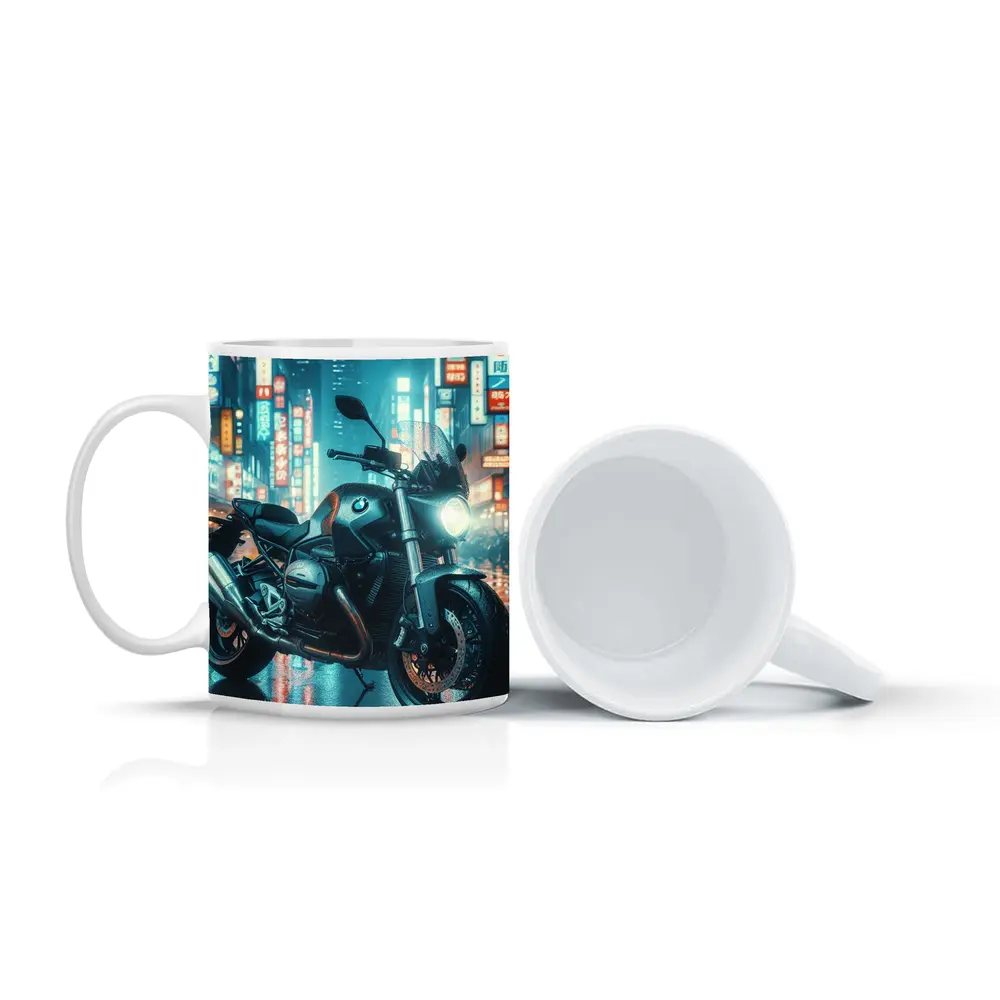 BMW Motorcycle Neon City Night Street – Mugs