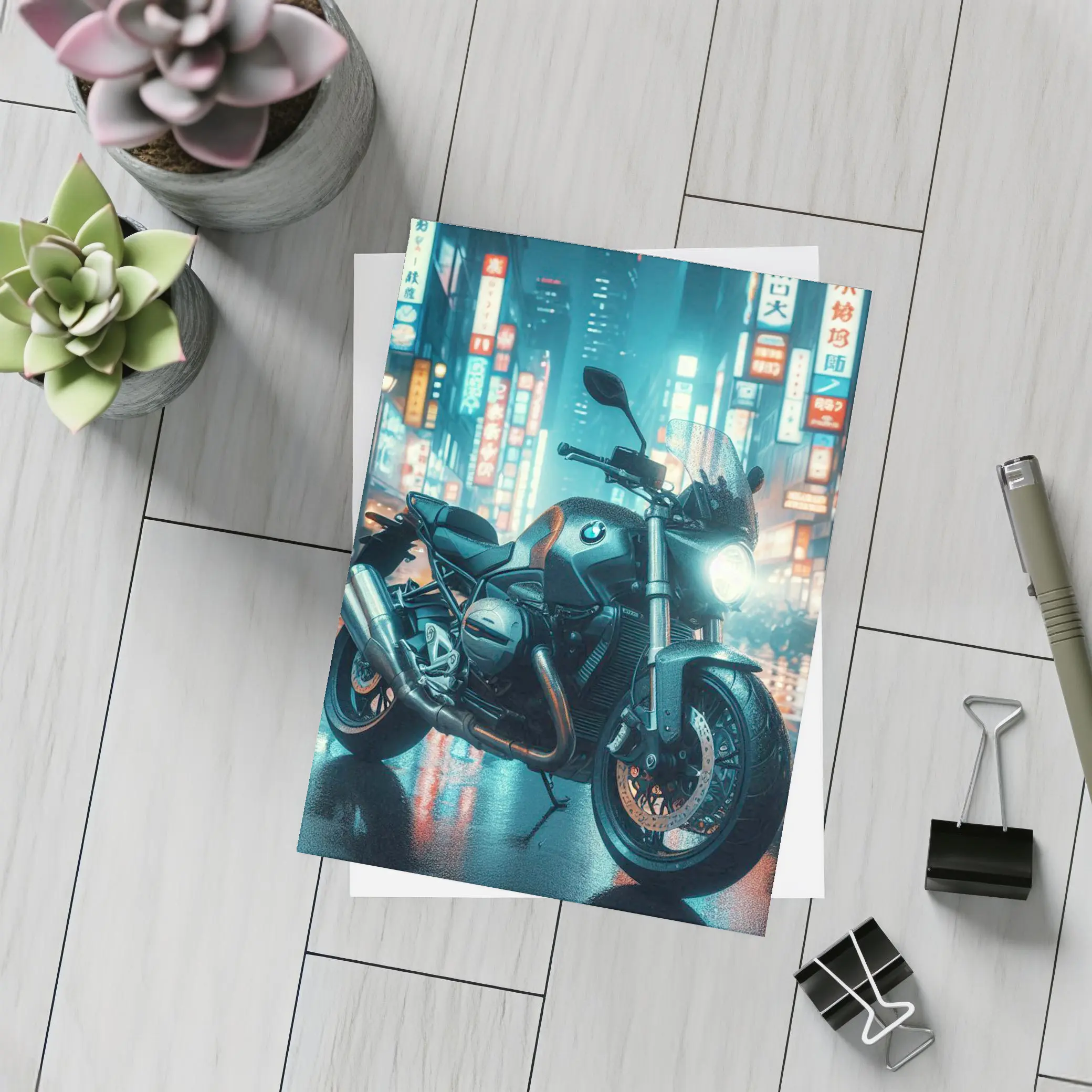 BMW Motorcycle Neon City Night Street – Postcards