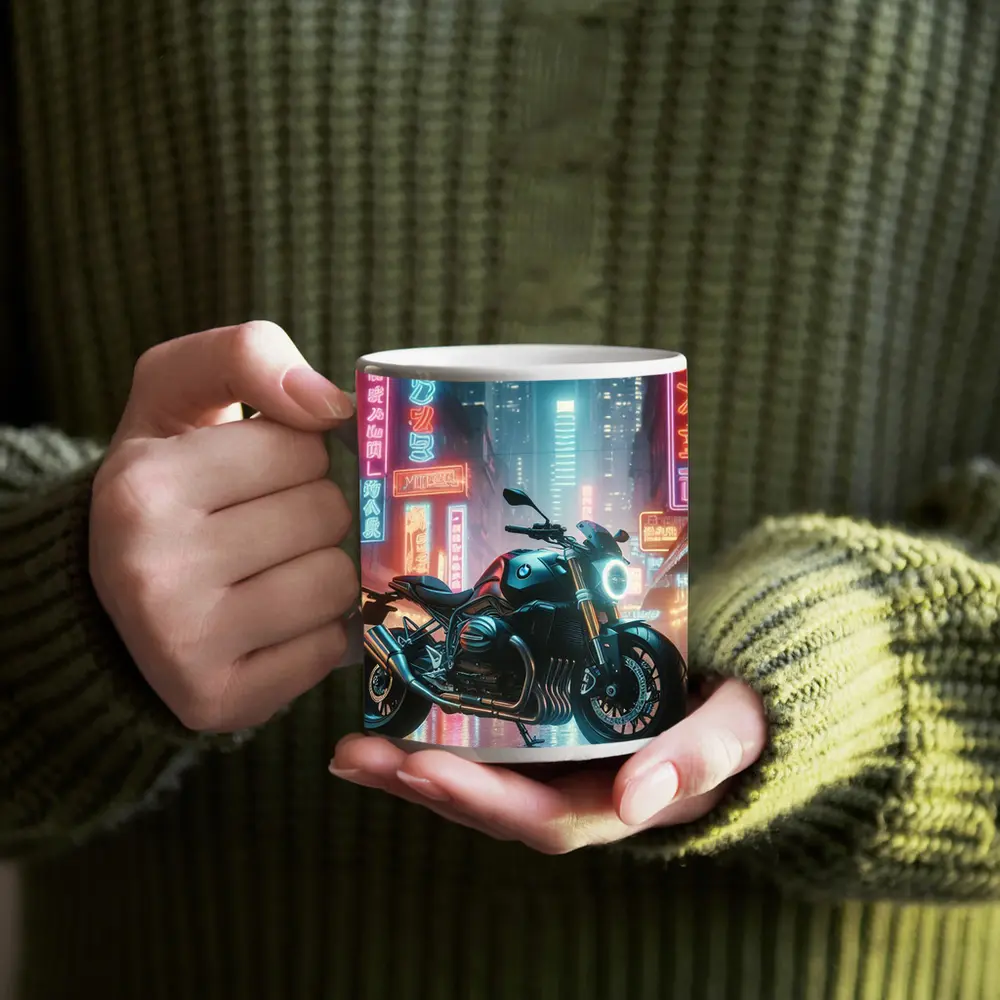 BMW Motorcycle Neon City Night Street – Mugs