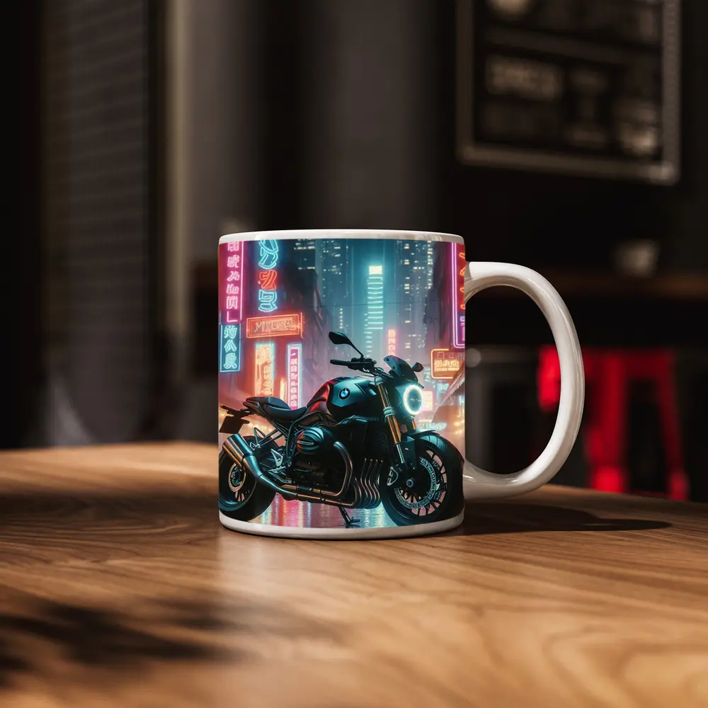 BMW Motorcycle Neon City Night Street – Mugs