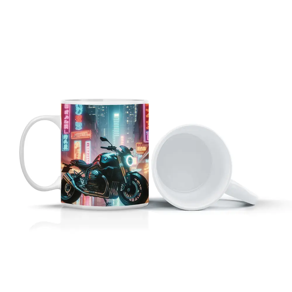 BMW Motorcycle Neon City Night Street – Mugs