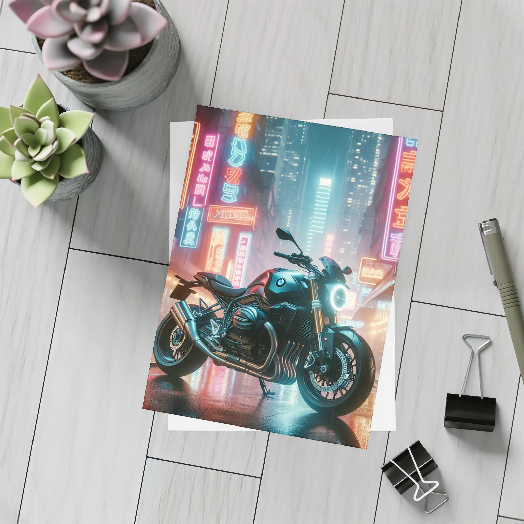 BMW Motorcycle Neon City Night Street – Postcards