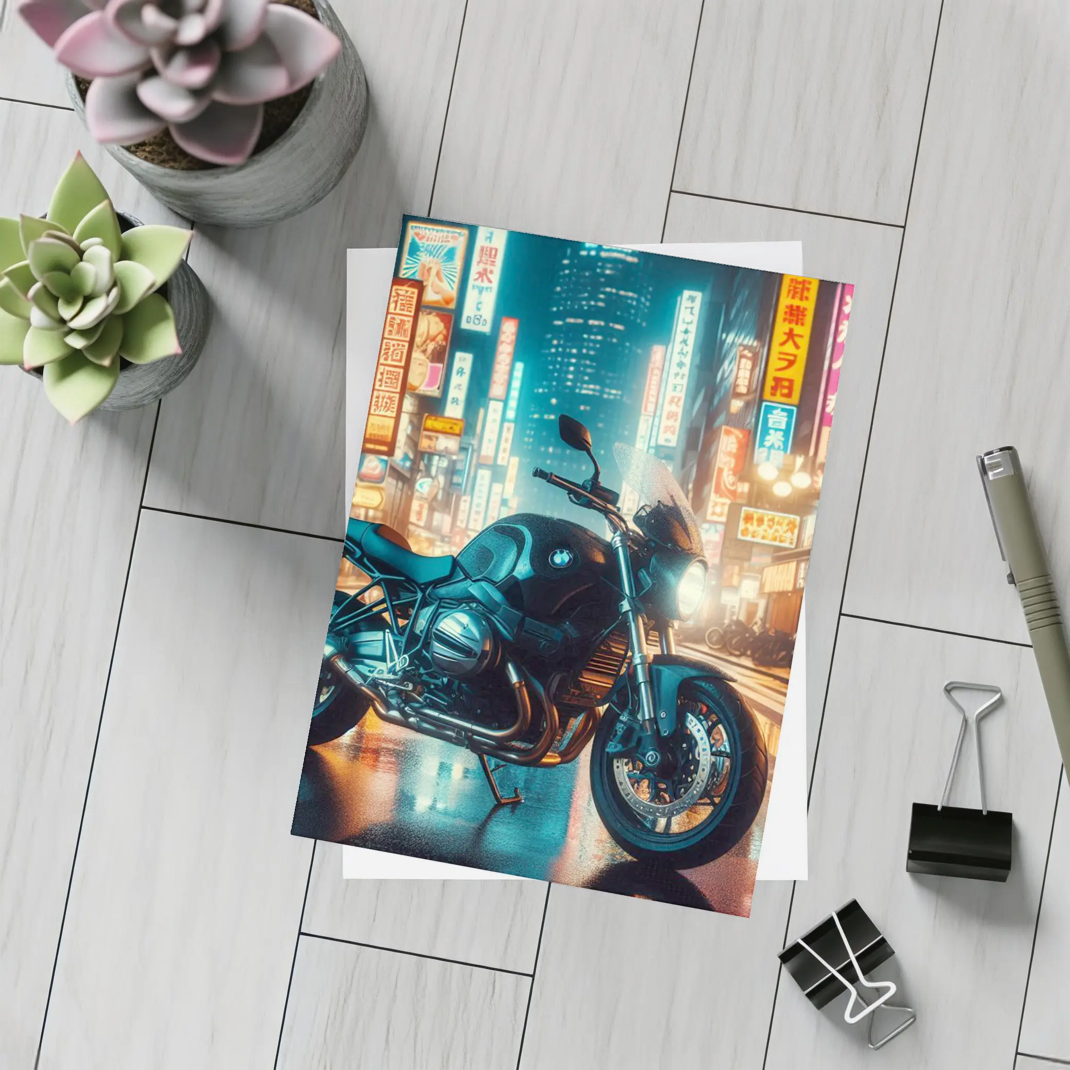 BMW Motorcycle Neon Tokyo City Night – Postcards