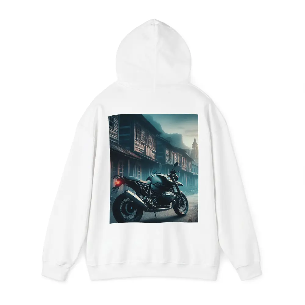 BMW Motorcycle Parked Misty Abandoned Town – Hoodies