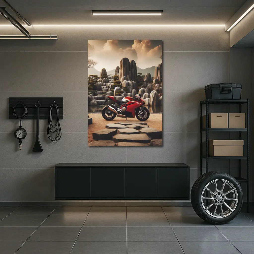 Red Ducati Superbike Japanese Rock Garden – Wall Art