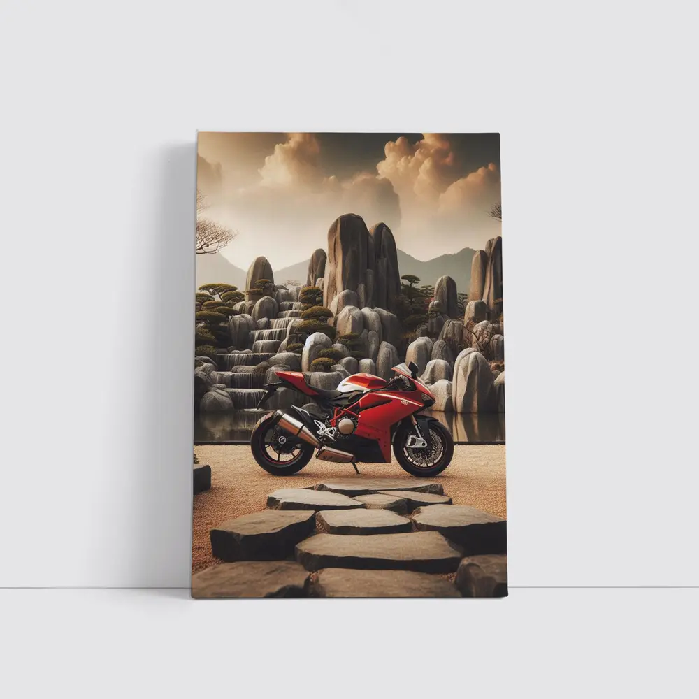 Red Ducati Superbike Japanese Rock Garden – Wall Art