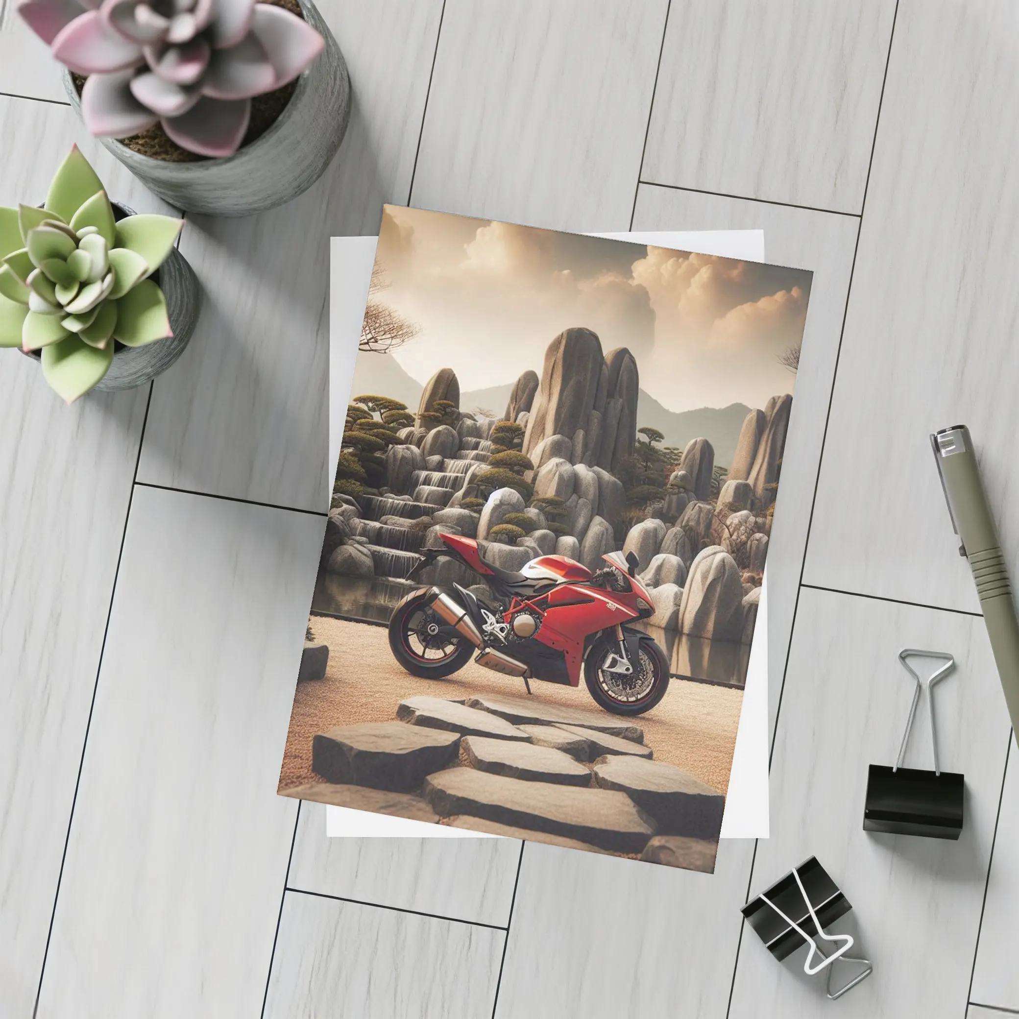 Red Ducati Superbike Japanese Rock Garden – Postcards