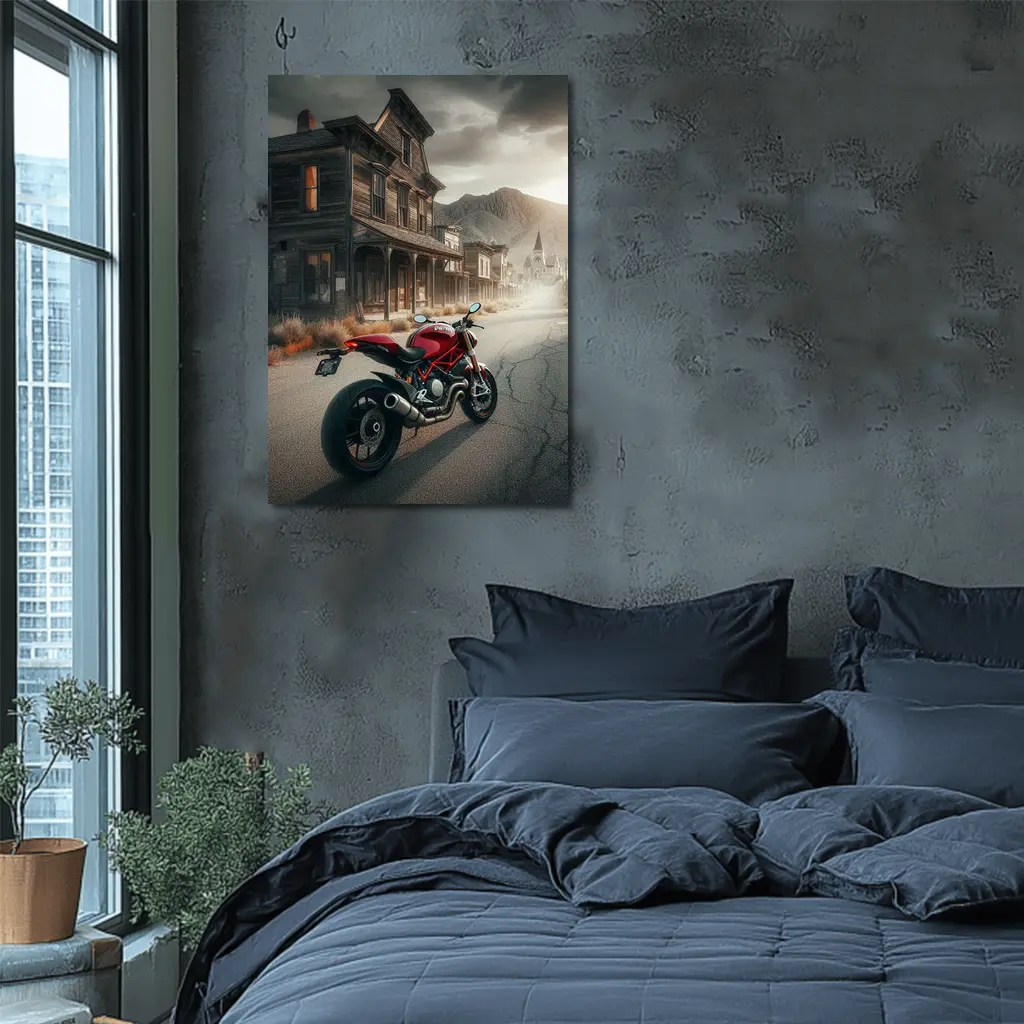 Red Ducati Monster Ghost Town Street – Wall Art