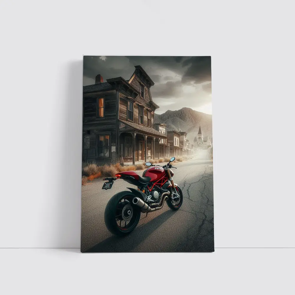 Red Ducati Monster Ghost Town Street – Wall Art