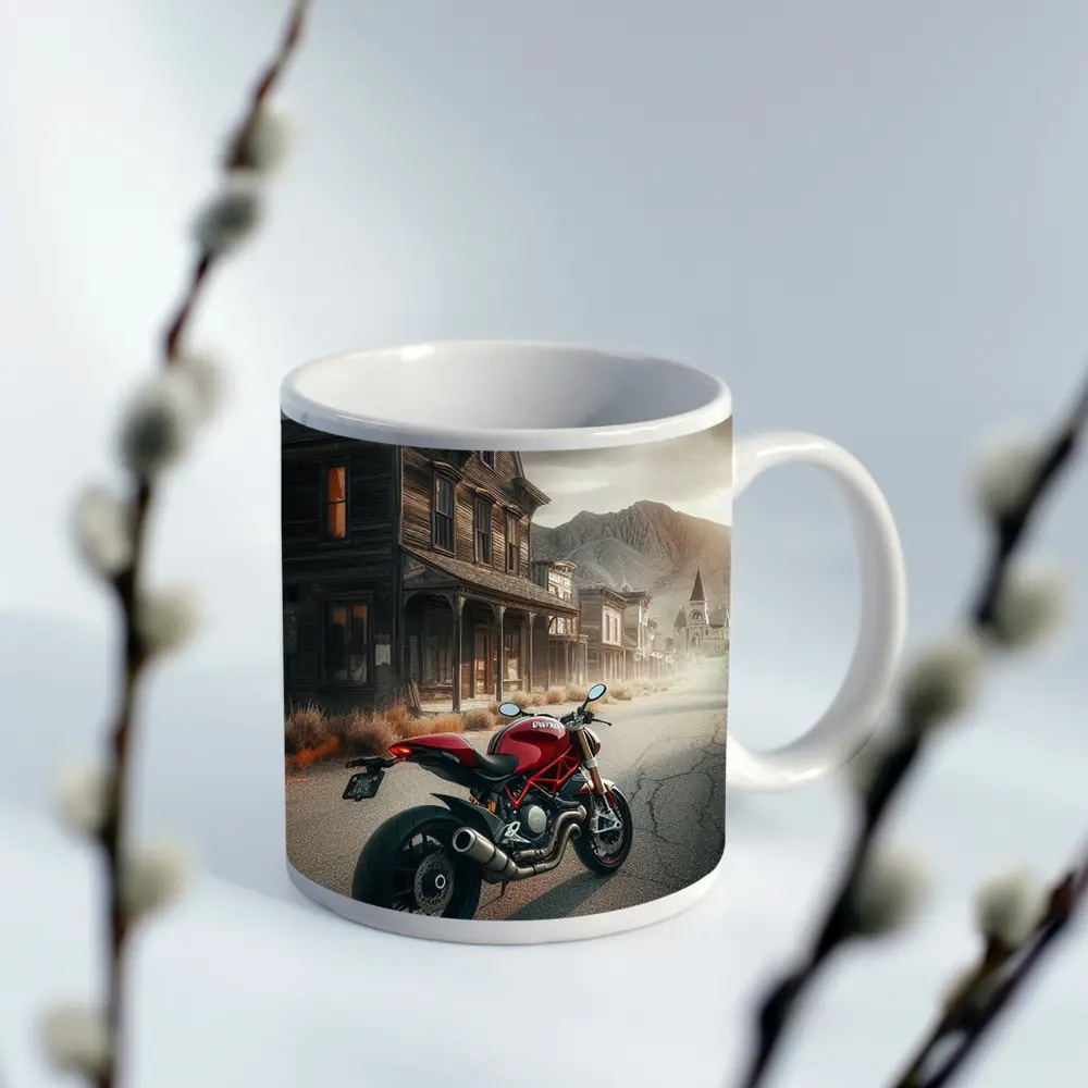 Red Ducati Monster Ghost Town Street – Mugs