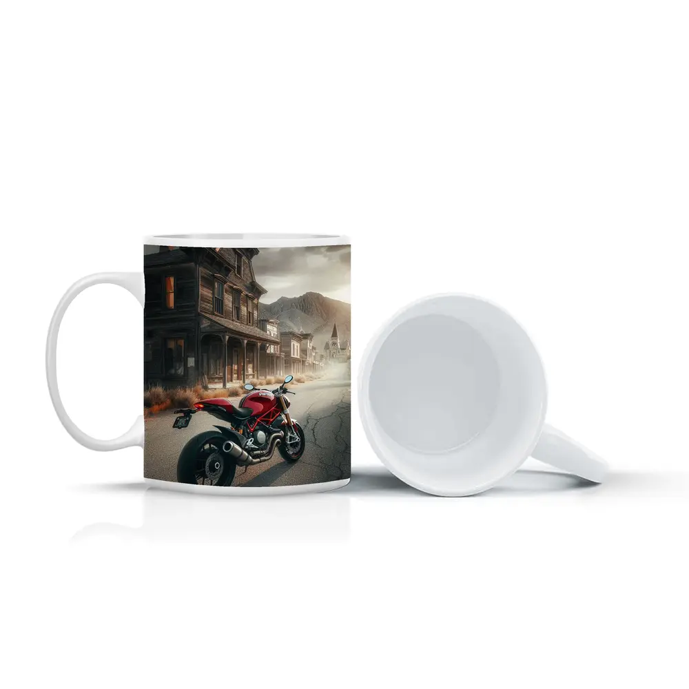 Red Ducati Monster Ghost Town Street – Mugs