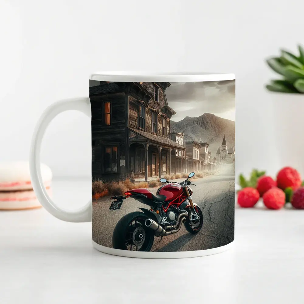 Red Ducati Monster Ghost Town Street – Mugs