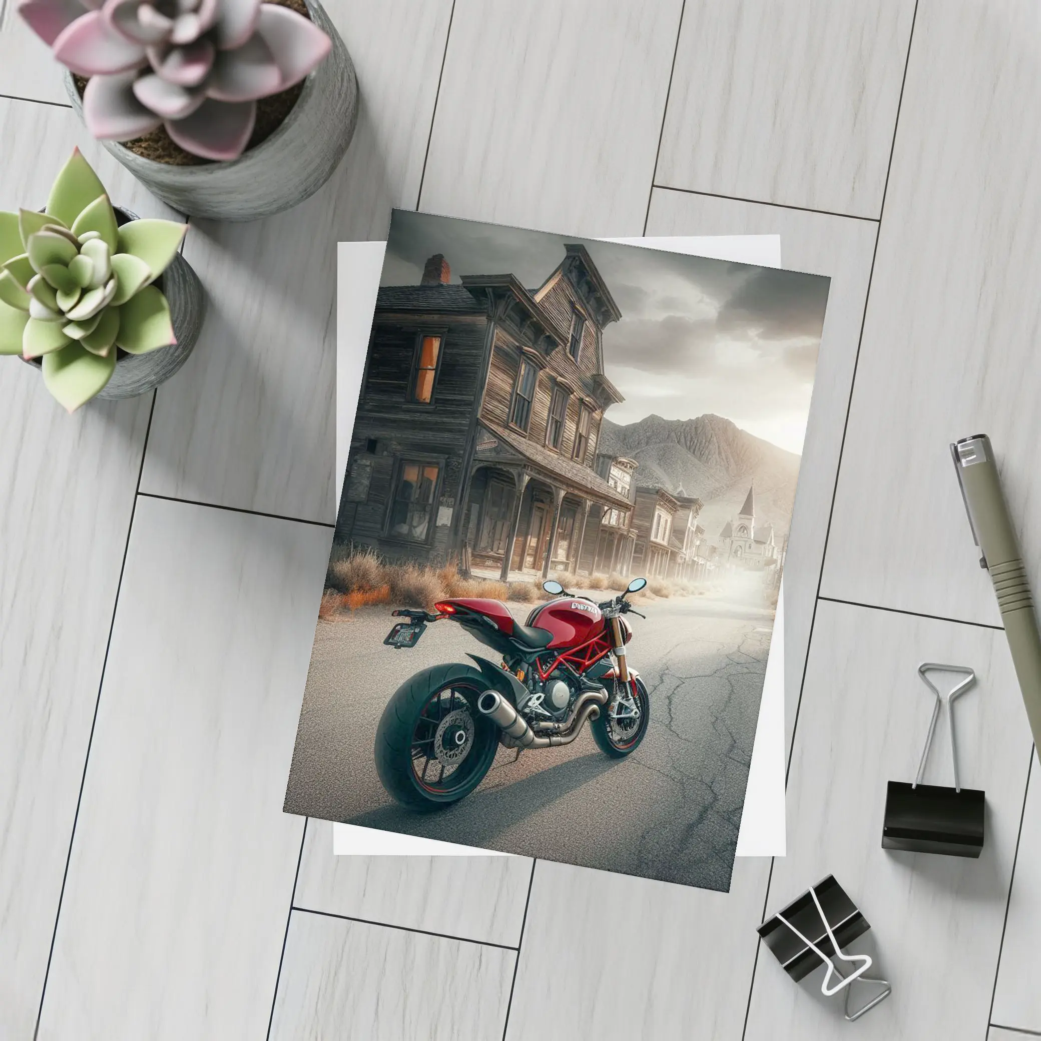 Red Ducati Monster Ghost Town Street – Postcards