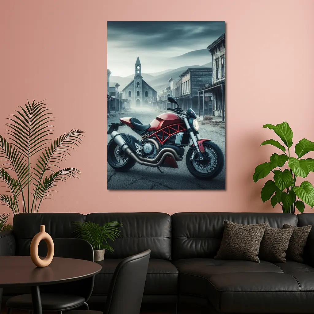 Ducati Monster Red Bike Ghost Town Street – Wall Art