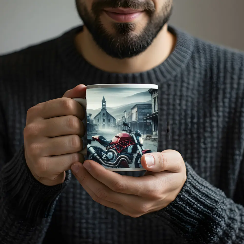 Ducati Monster Red Bike Ghost Town Street – Mugs