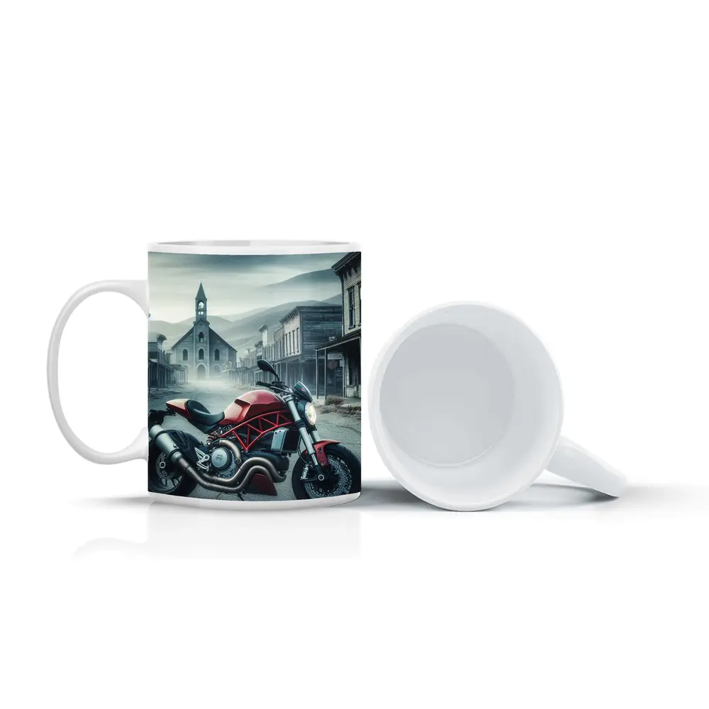 Ducati Monster Red Bike Ghost Town Street – Mugs