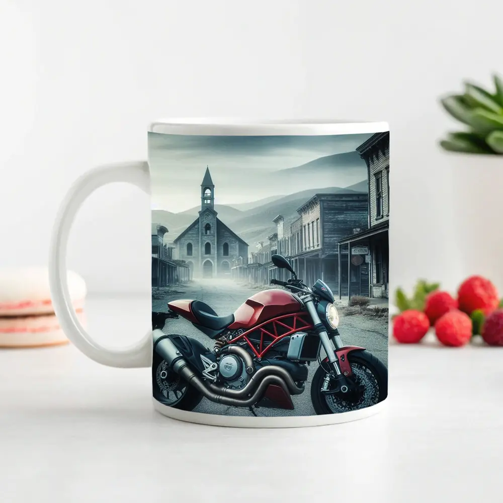 Ducati Monster Red Bike Ghost Town Street – Mugs