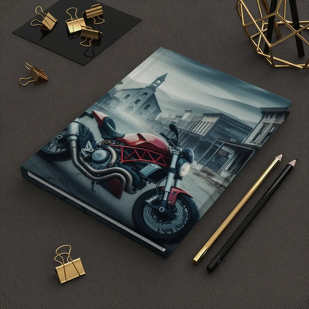 Ducati Monster Red Bike Ghost Town Street – Notebooks
