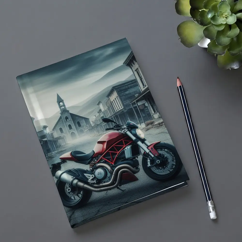 Ducati Monster Red Bike Ghost Town Street – Notebooks