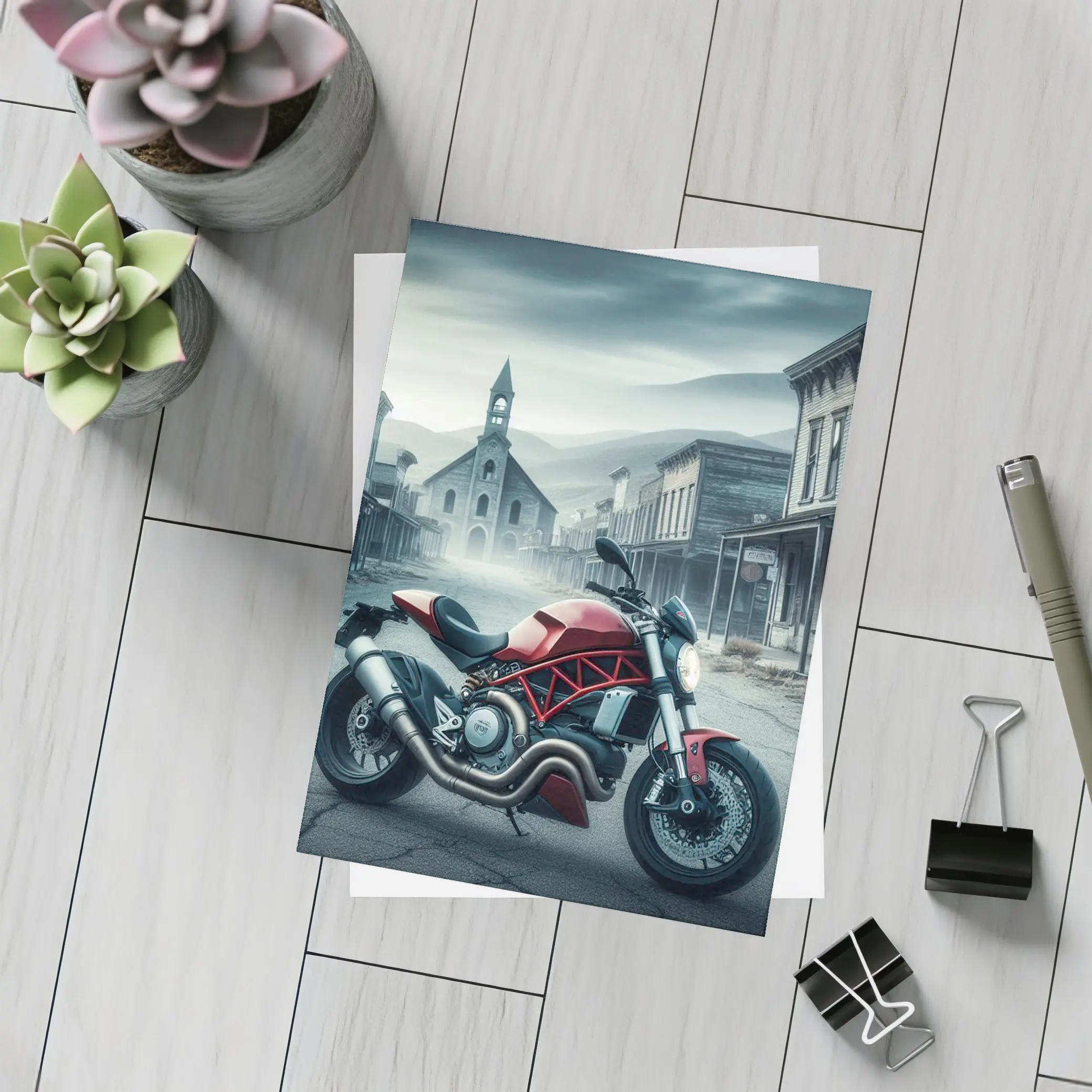 Ducati Monster Red Bike Ghost Town Street – Postcards