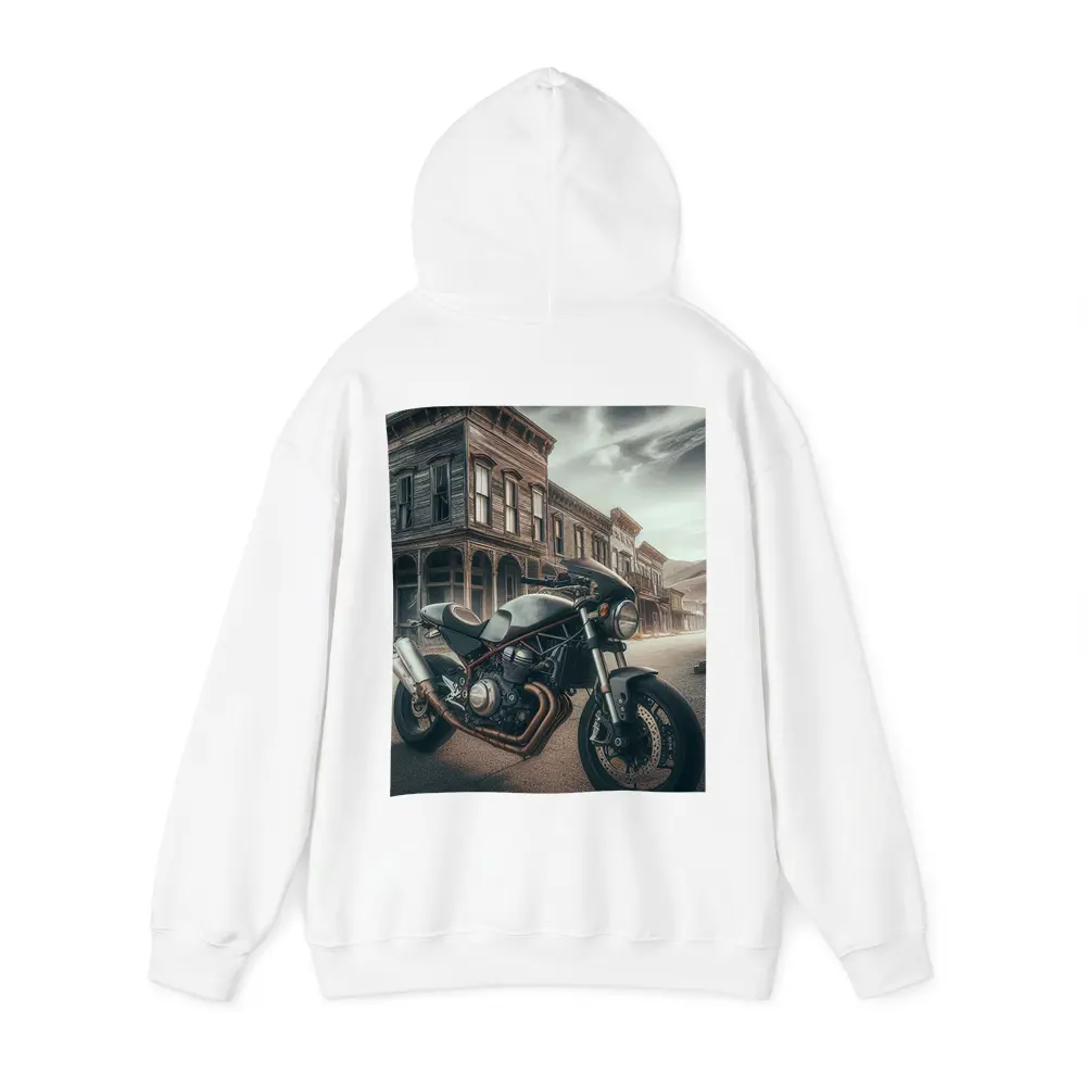 Cafe Racer Motorcycle Abandoned Western Town Street – Hoodies