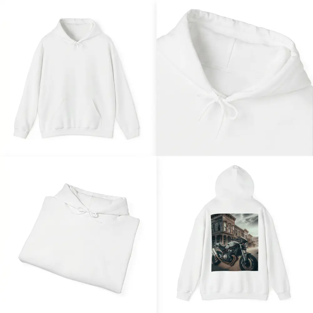Cafe Racer Motorcycle Abandoned Western Town Street – Hoodies