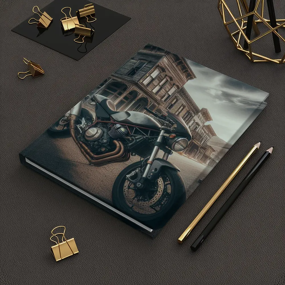 Cafe Racer Motorcycle Abandoned Western Town Street – Notebooks