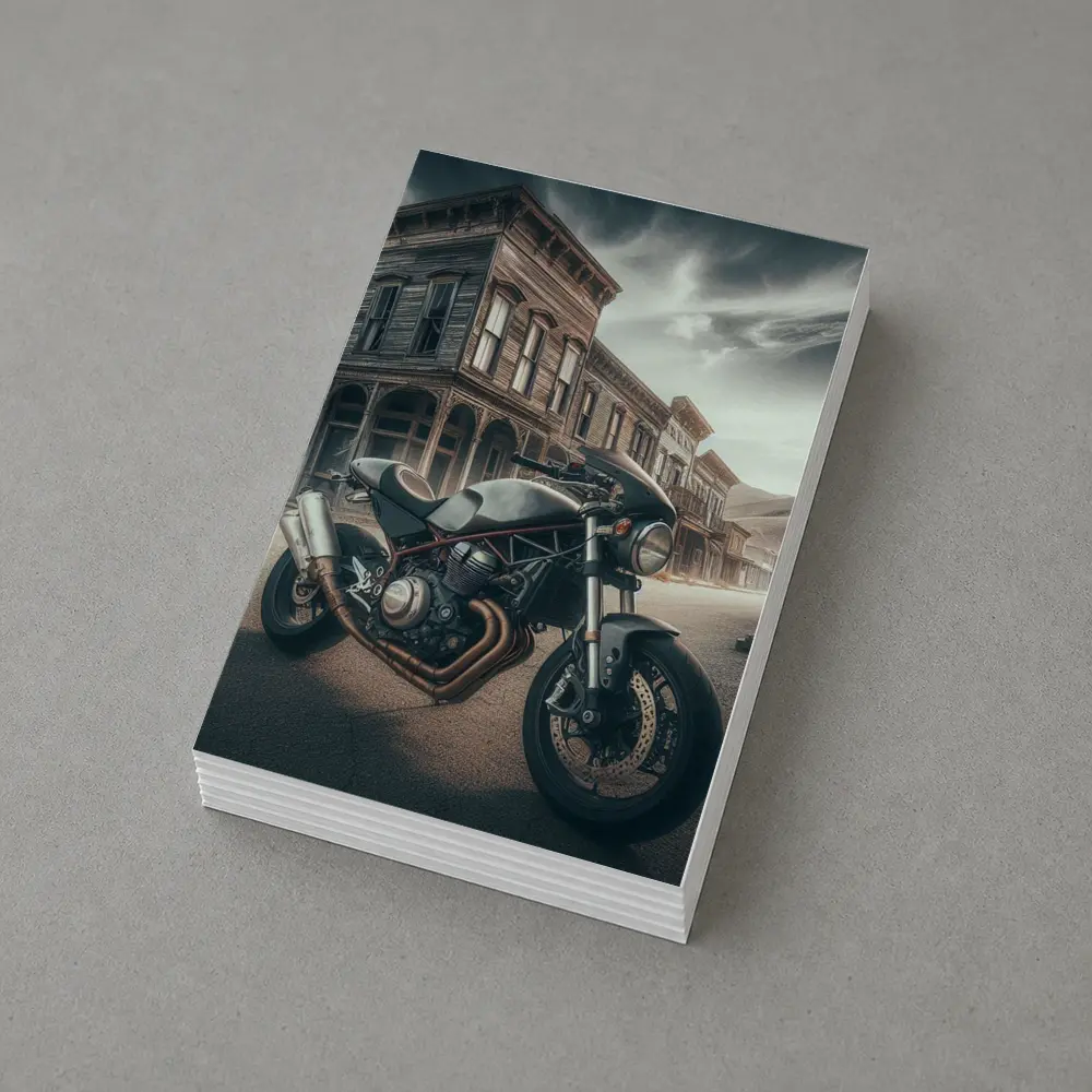 Cafe Racer Motorcycle Abandoned Western Town Street – Postcards