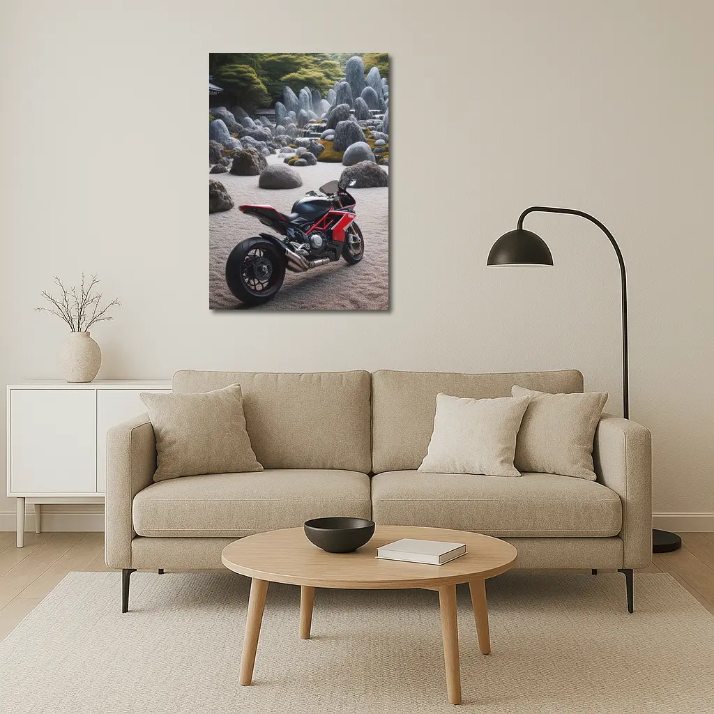 Ducati Superbike Parked In Zen Garden – Wall Art