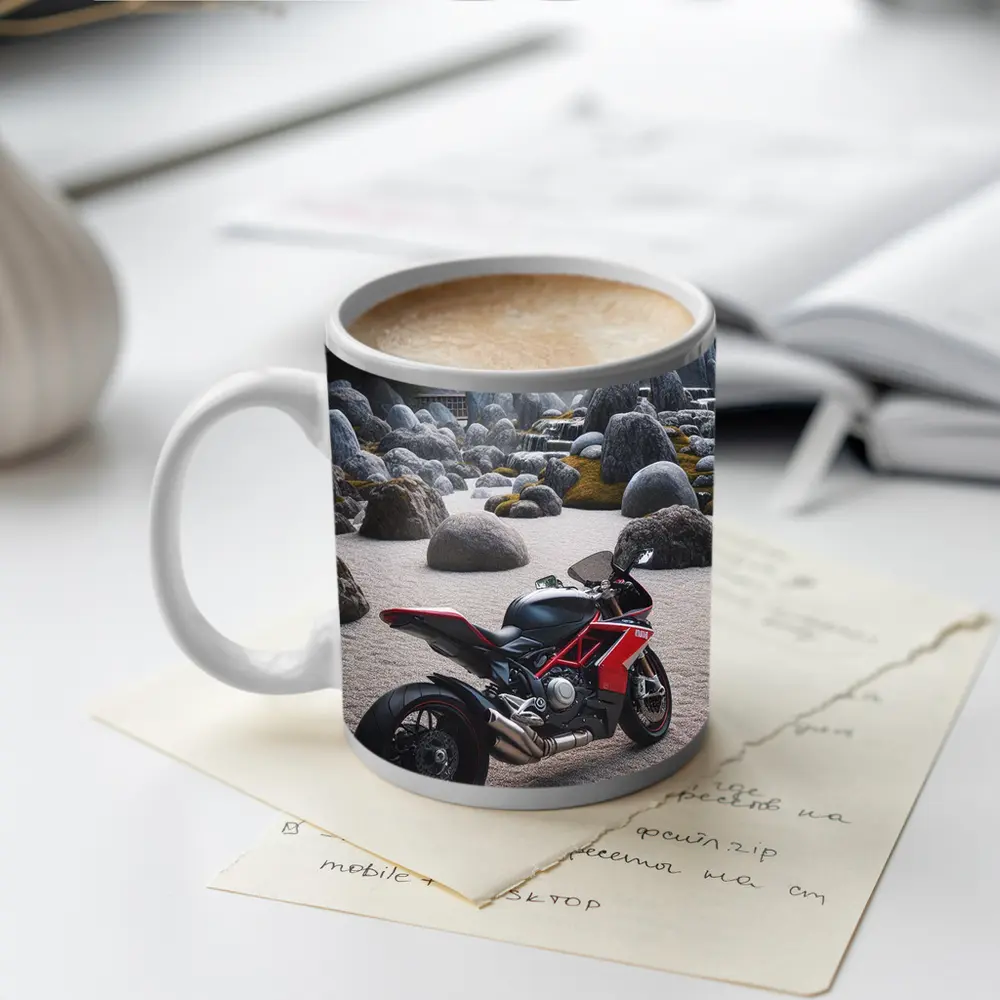 Ducati Superbike Parked In Zen Garden – Mugs