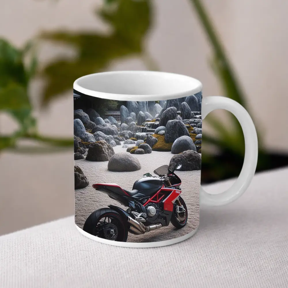 Ducati Superbike Parked In Zen Garden – Mugs