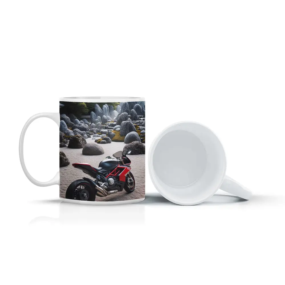 Ducati Superbike Parked In Zen Garden – Mugs