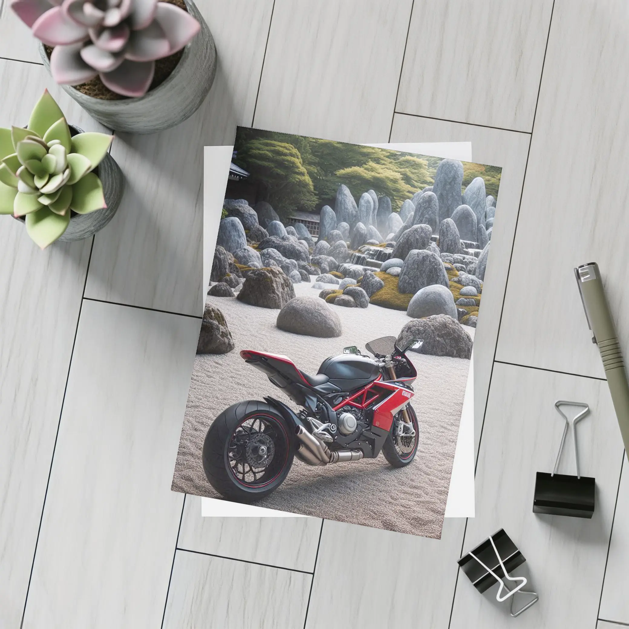 Ducati Superbike Parked In Zen Garden – Postcards
