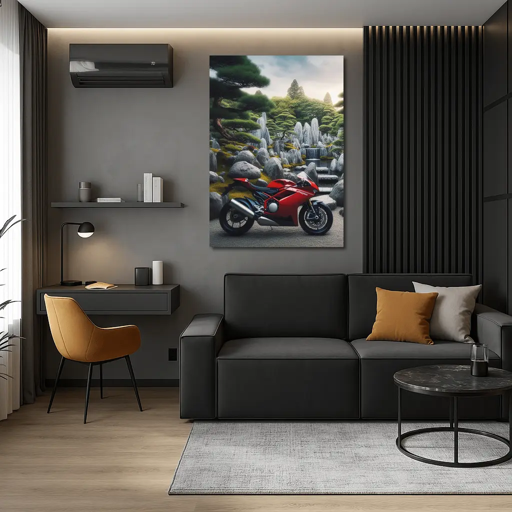 Red Ducati Superbike Japanese Garden Setting – Wall Art