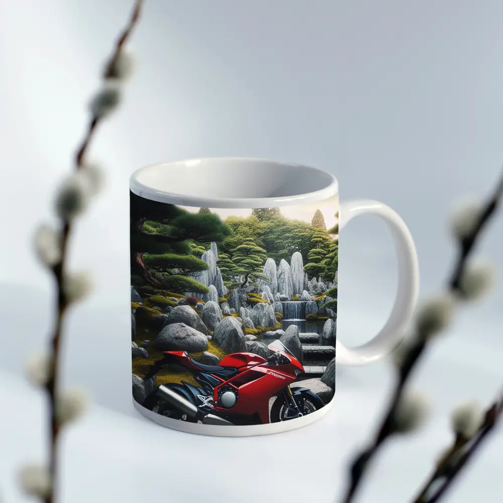 Red Ducati Superbike Japanese Garden Setting – Mugs