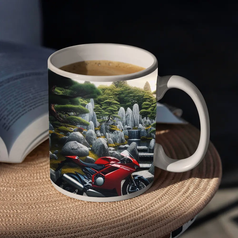 Red Ducati Superbike Japanese Garden Setting – Mugs