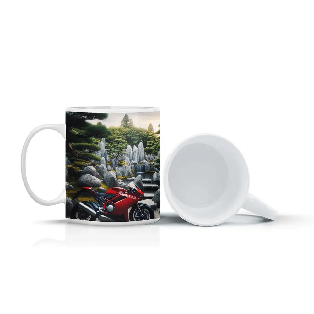 Red Ducati Superbike Japanese Garden Setting – Mugs