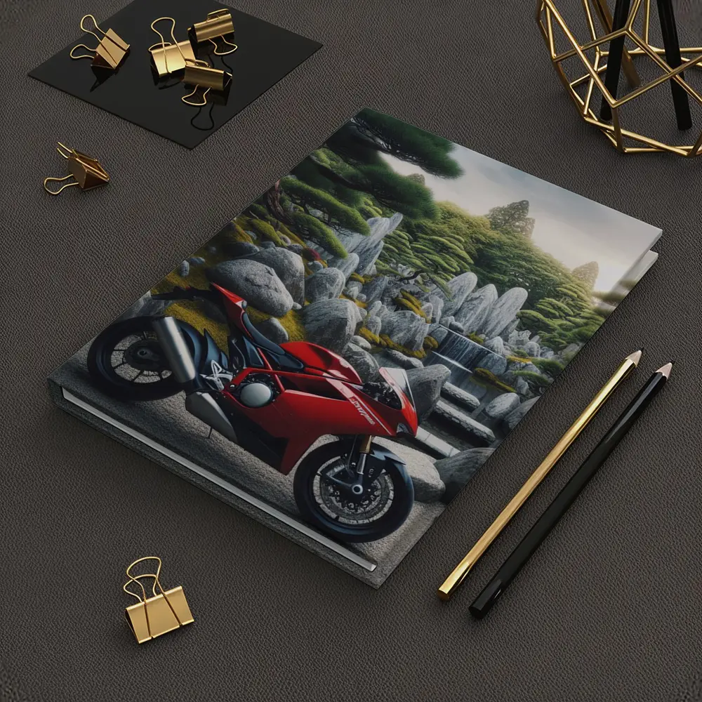 Red Ducati Superbike Japanese Garden Setting – Notebooks