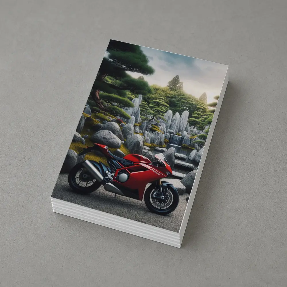 Red Ducati Superbike Japanese Garden Setting – Postcards