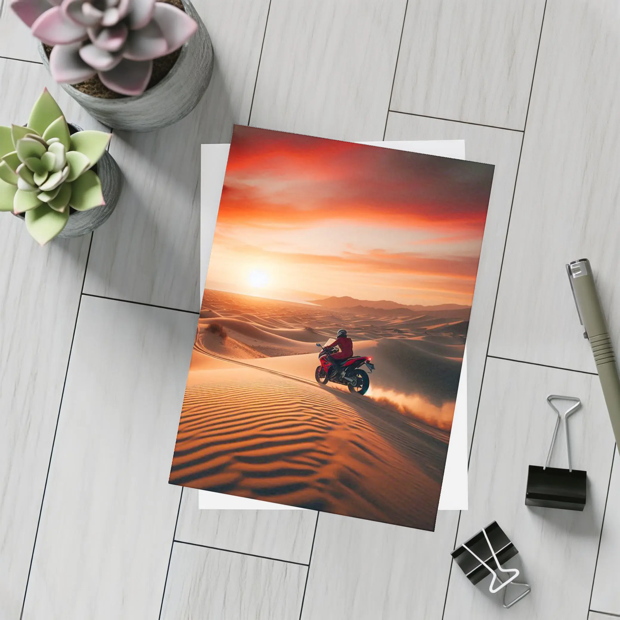 Sport Bike Rider Desert Dunes Sunset – Postcards