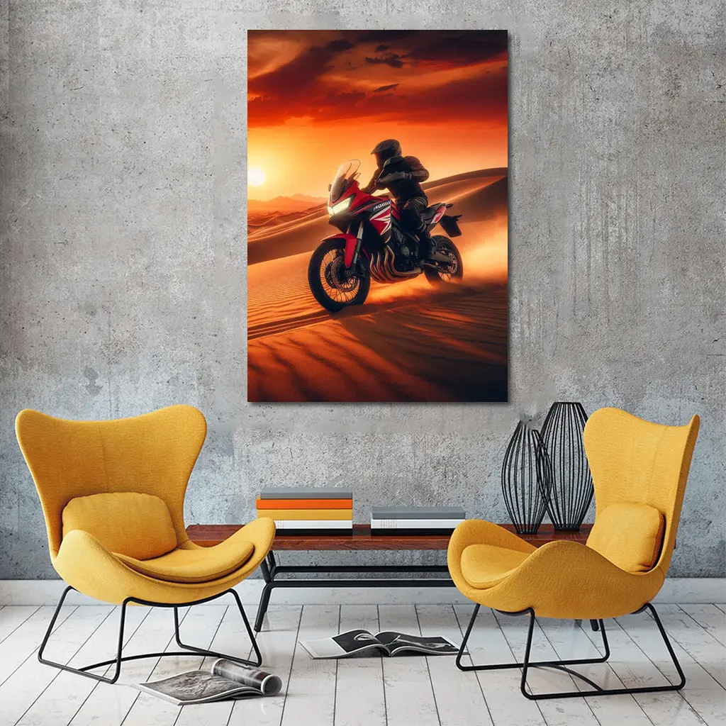 Honda Adventure Motorcycle Desert Sunset Ride – Wall Art